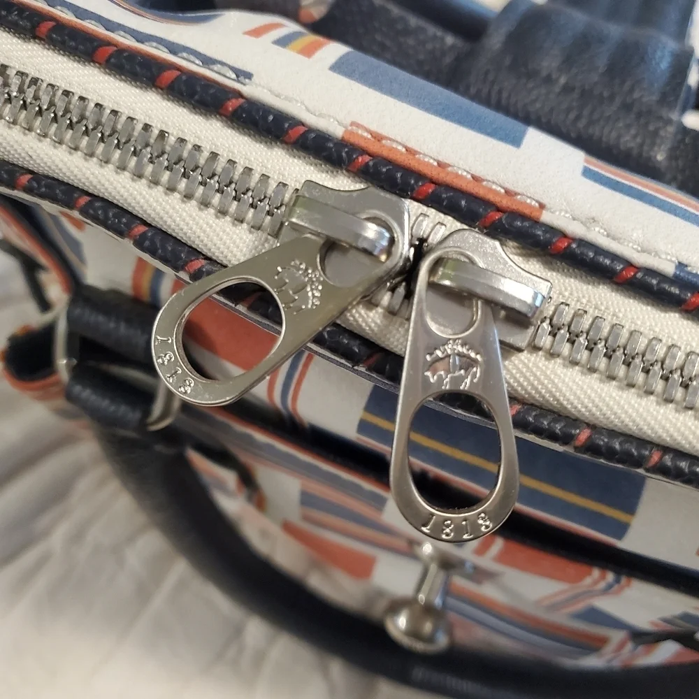 Nautical Print Fashion Satchel Red, Blue White, Double Handle, Flap/zip Close
